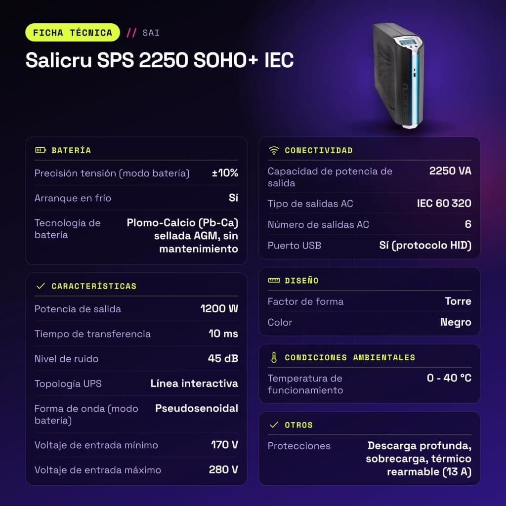 SAI UPS Salicru SPS 2250 SOHO+ IEC Linha Interativa 2250VA Preto - características