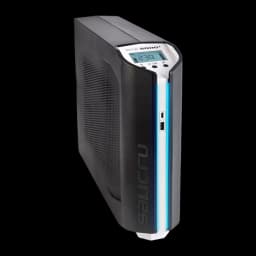 SAI UPS Salicru SPS 2250 SOHO+ IEC Linha Interativa 2250VA Preto, vista frontal: carcaça preta com faixa azul, ecrã LCD