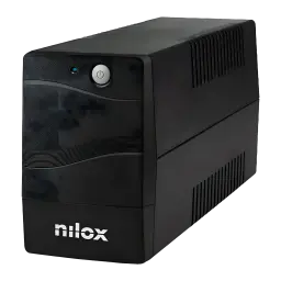 SAI Nilox Premium Line Interactive 1500 VA 1050W Negro, vista frontal: carcasa negra con botón de encendido, LED azul