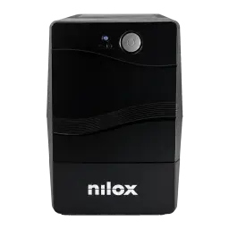 SAI Nilox Premium Line Interactive 1500 VA 1050W Negro, detalle frontal: botón de encendido, LED azul y logo Nilox