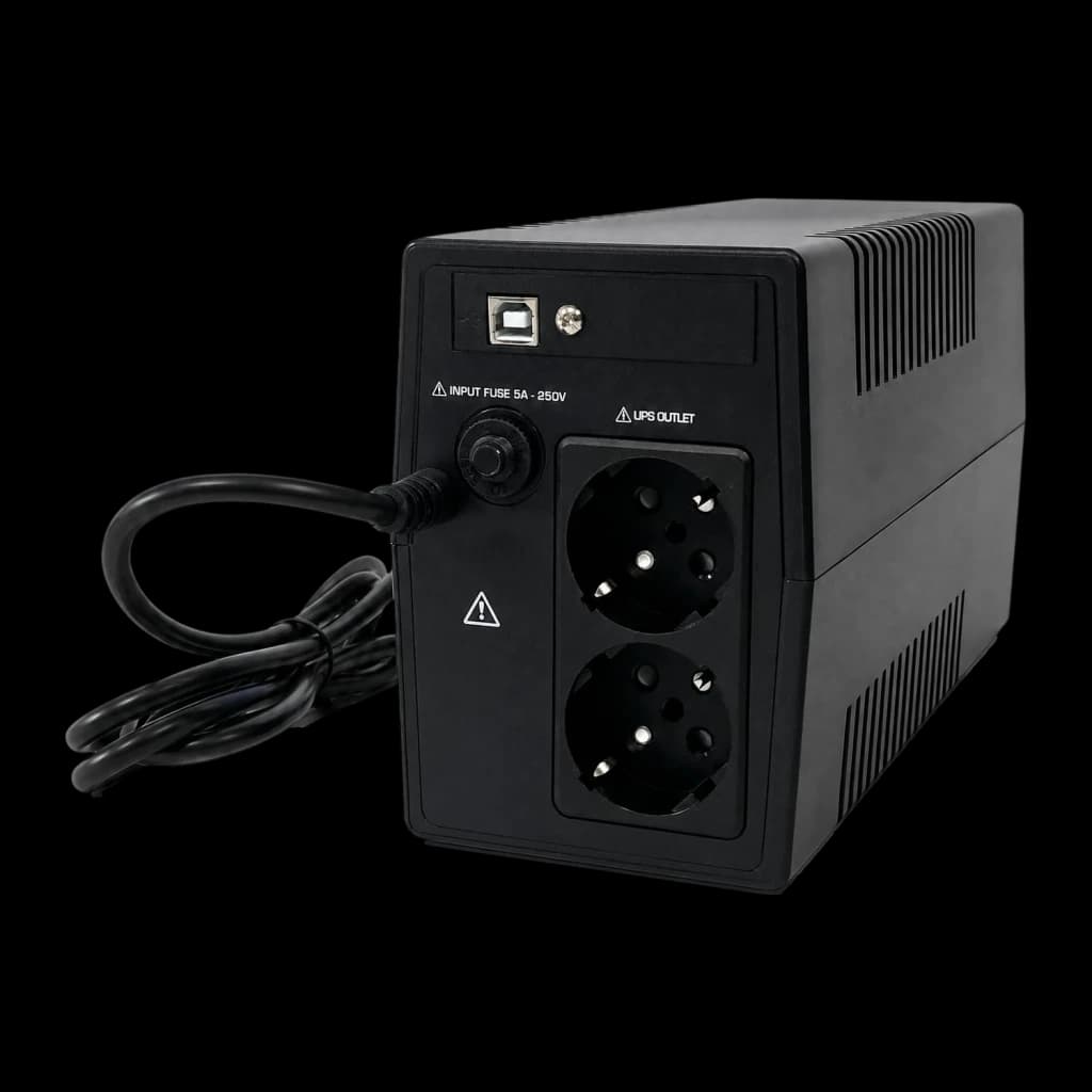 SAI Nilox Premium Line Interactive 1500 VA 1050W Negro, vista trasera: dos enchufes Schuko, puerto USB-B, fusible de entrada