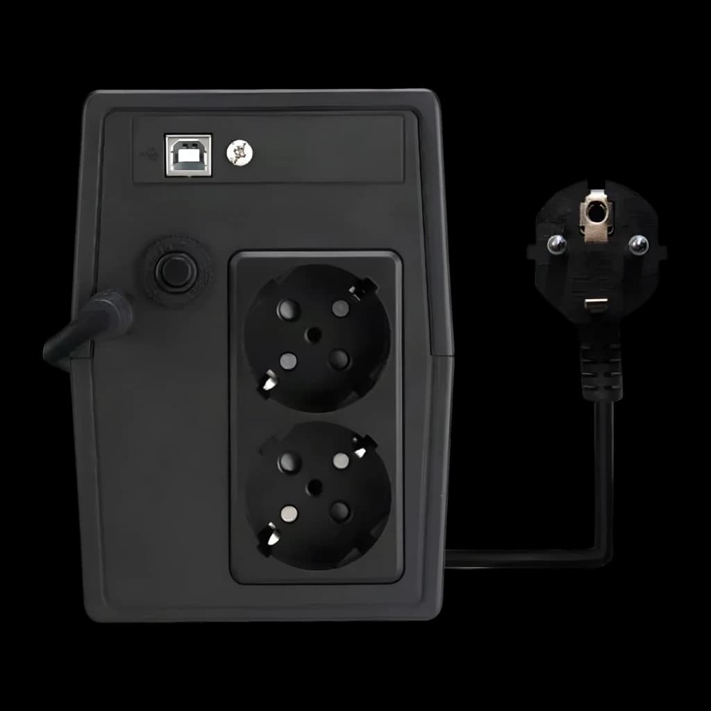 SAI Nilox Premium Line Interactive 1500 VA 1050W Negro, vista trasera: puerto USB-B, 2 tomas Schuko y cable de alimentación