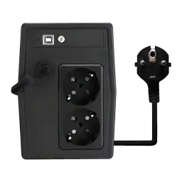 SAI Nilox Premium Line Interactive 1500 VA 1050W Negro, vista trasera: puerto USB-B, 2 tomas Schuko y cable de alimentación