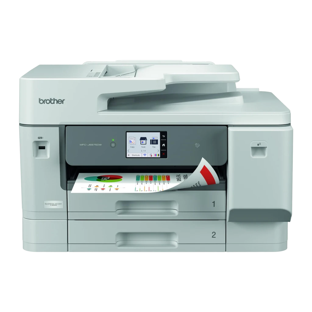 Impresora Brother MFC-J6975DW A3 Multifunción Inyección de Tinta Color, vista frontal: pantalla táctil, ADF superior y dos