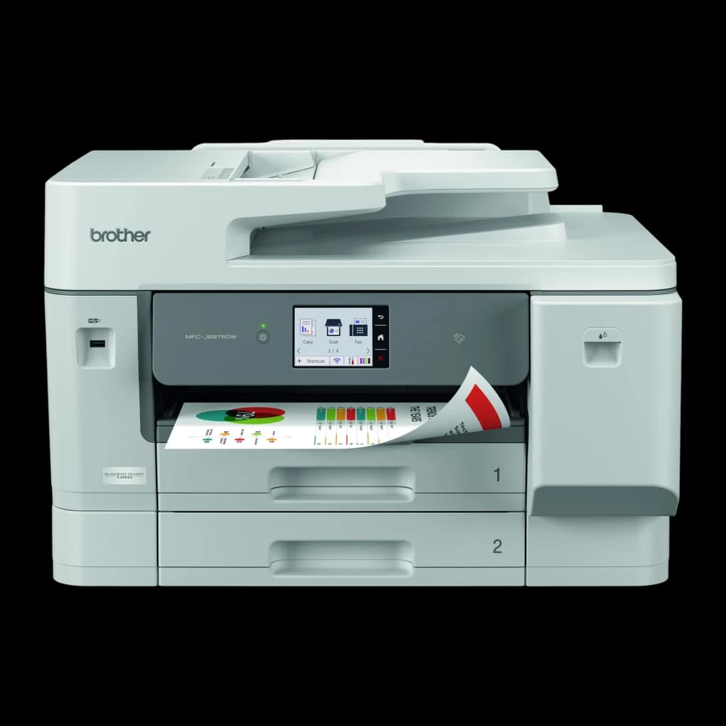 Impresora Brother MFC-J6975DW A3 Multifunción Inyección de Tinta Color, vista frontal: pantalla táctil, ADF superior y dos