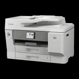 Impresora Brother MFC-J6975DW A3 Multifunción Inyección de Tinta Color, detalle: vista frontal en ángulo con ADF, pantalla