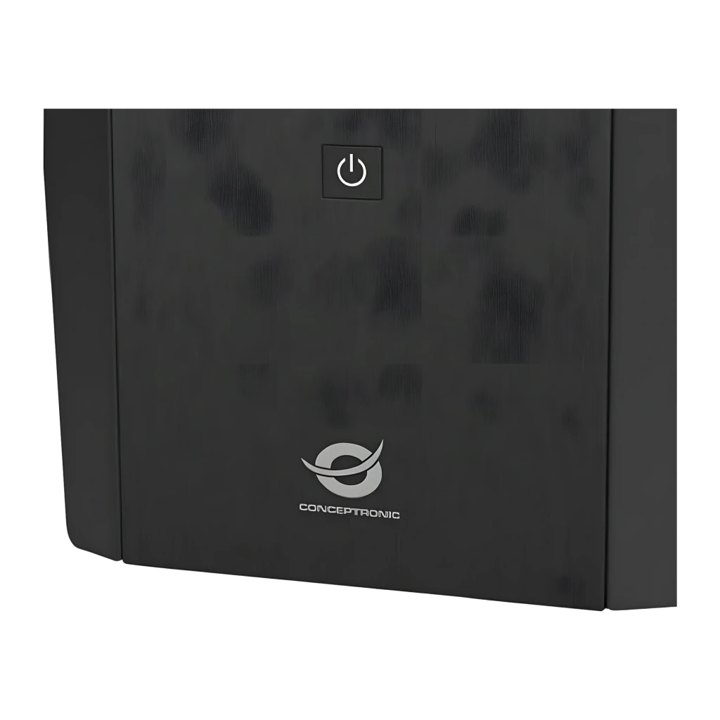 Sai ups Conceptronic Zeus 04E 2200VA 1320W Línea Interactiva Negro, detalle: panel frontal con botón de encendido y logotipo