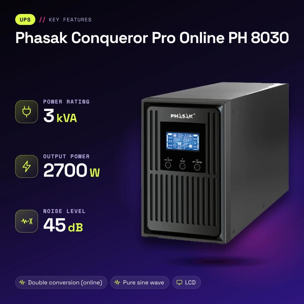 UPS Phasak Conqueror Pro Online PH 8030 3000VA 2700W Bege - características