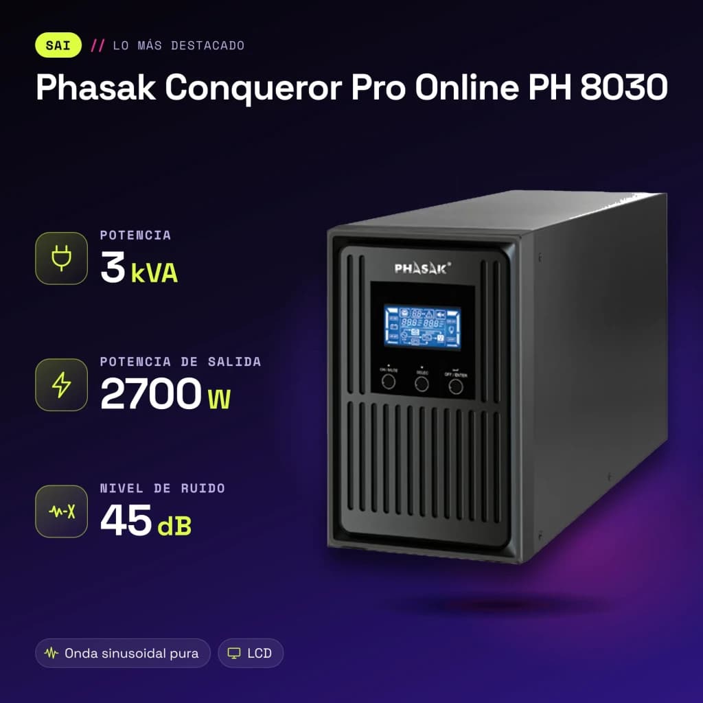 UPS Phasak Conqueror Pro Online PH 8030 3000VA 2700W Bege - características