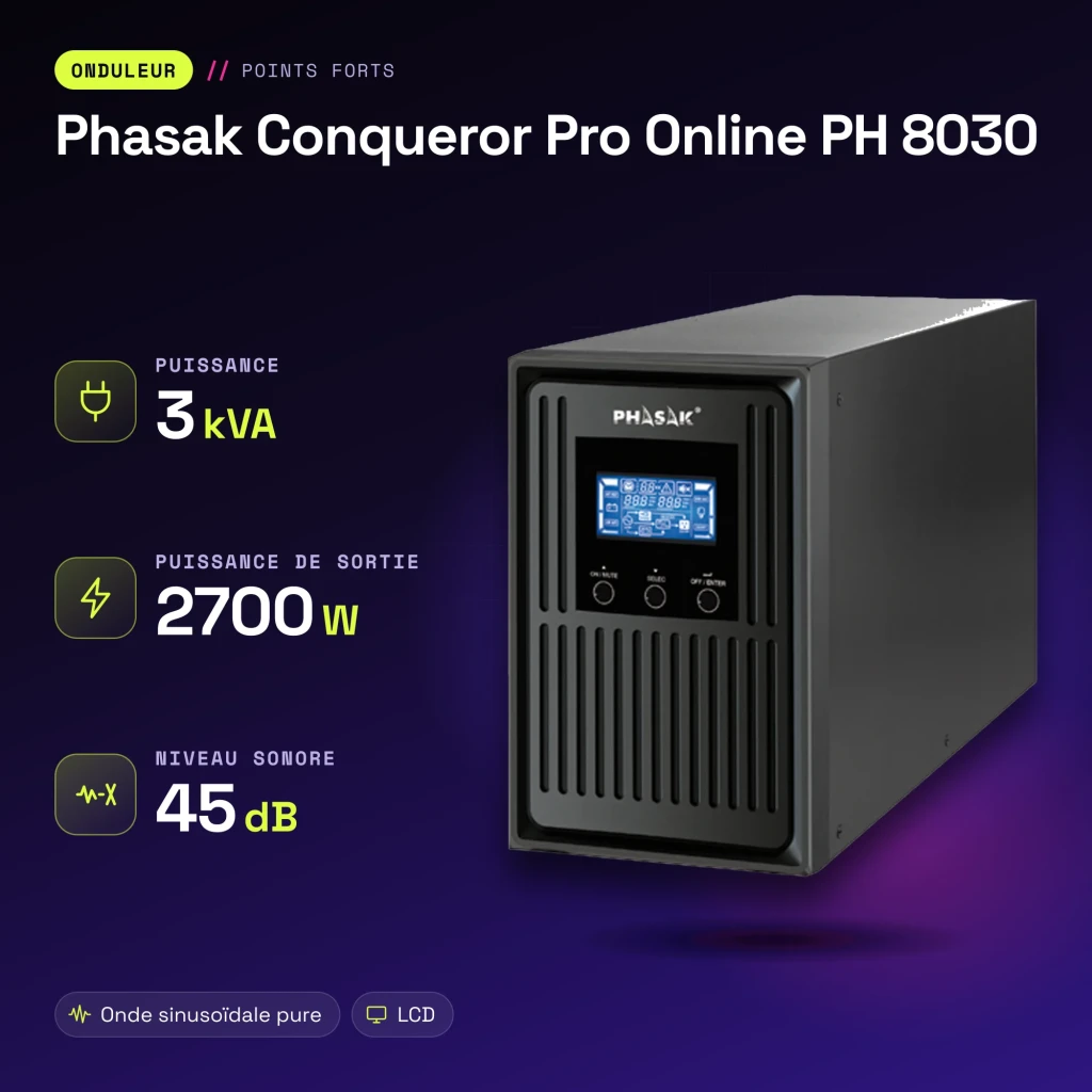 UPS Phasak Conqueror Pro Online PH 8030 3000VA 2700W Bege - características