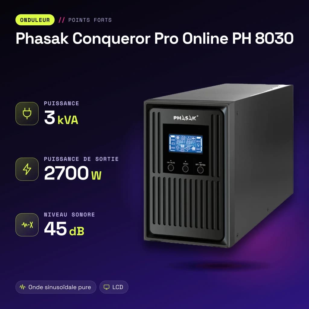 UPS Phasak Conqueror Pro Online PH 8030 3000VA 2700W Bege - características