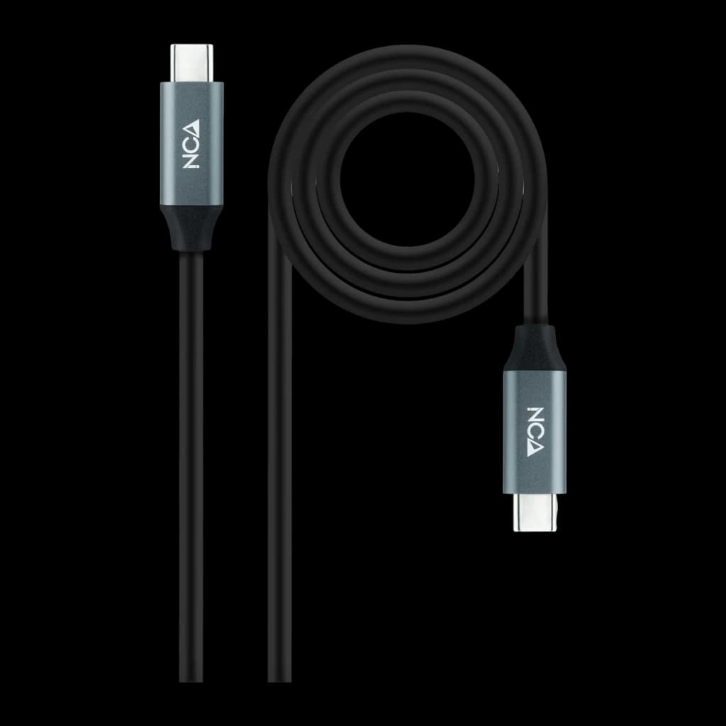 Cable Nanocable 10.01.4303 USB 3.2 Gen 2x2 USB-C/M-USB-C/M 3m Negro/Gris, vista frontal: cable enrollado con dos conectores