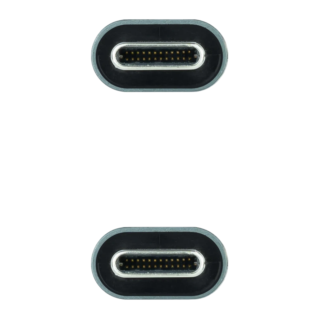 Cable Nanocable 10.01.4303 USB 3.2 Gen 2x2 USB-C/M-USB-C/M 3m Negro/Gris, detalle: dos conectores USB-C vistos de frente