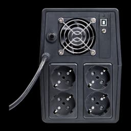 UPS Salicru SPS ONE 2000 VA Linha Interativa 2000VA Preto, vista traseira: 4 tomadas Schuko, ventoinha, porta USB e cabo