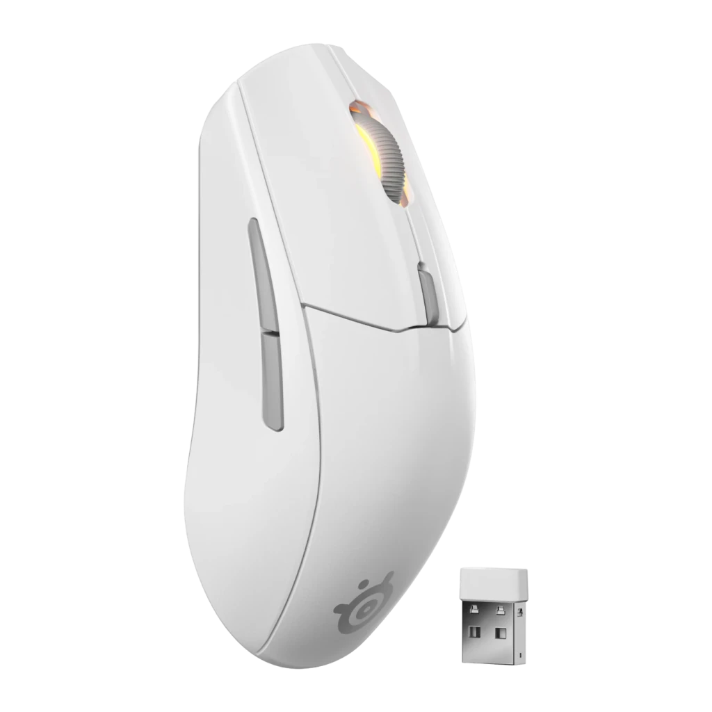 Ratón Gaming SteelSeries Rival 3 Wireless Gen 2 Inalámbrico 18000 DPI RGB Blanco, vista frontal: rueda con iluminación