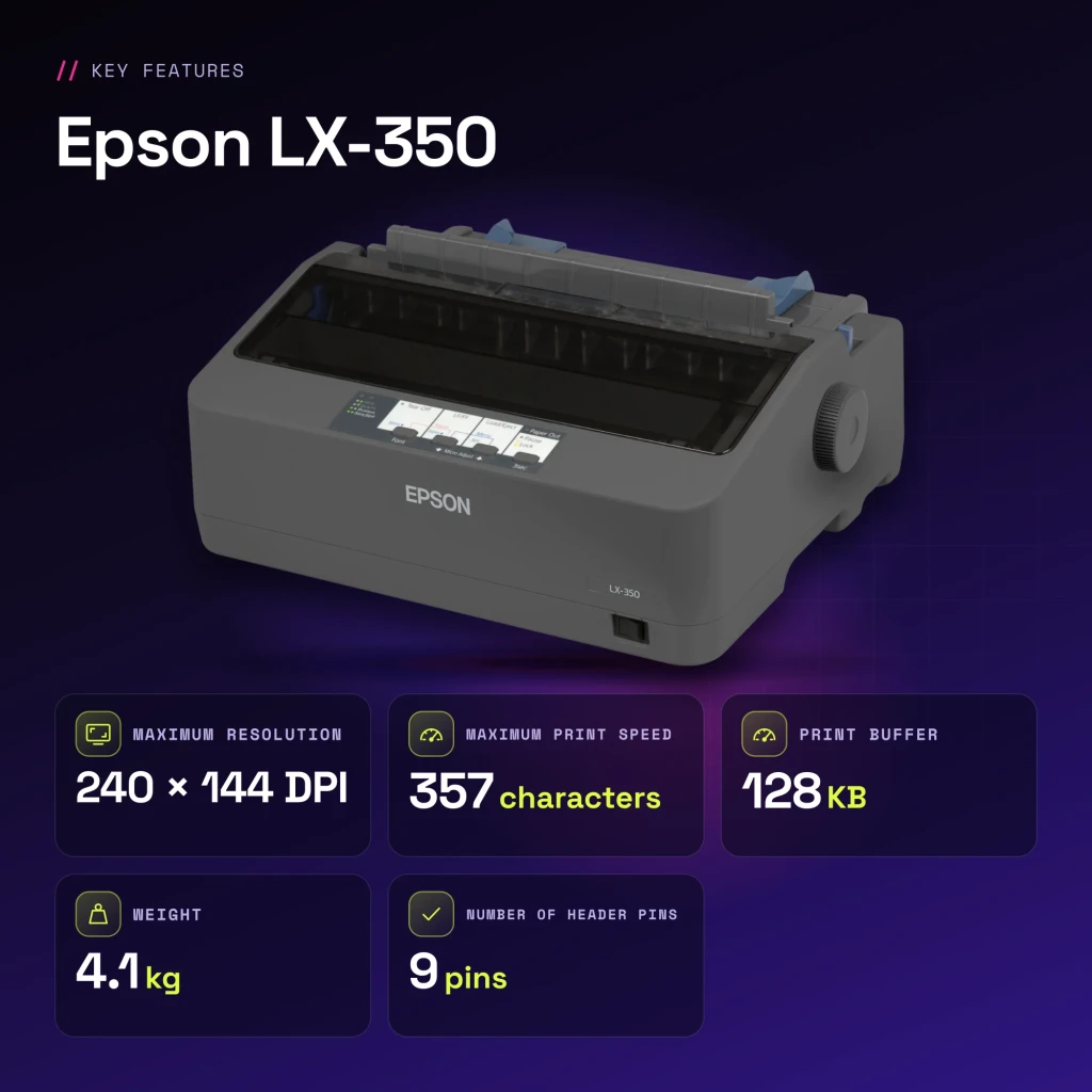 Impresora Matricial Epson LX-350 Monocromo - características