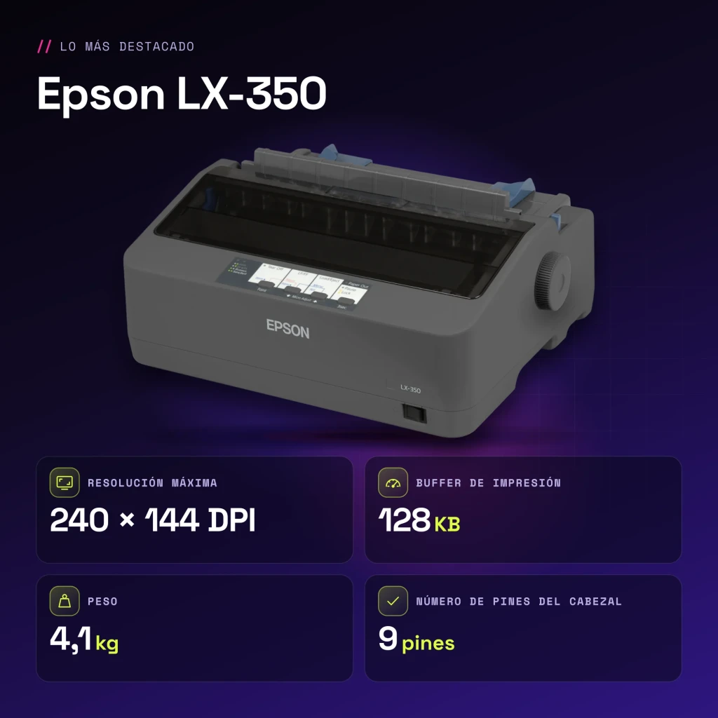 Impresora Matricial Epson LX-350 Monocromo - características