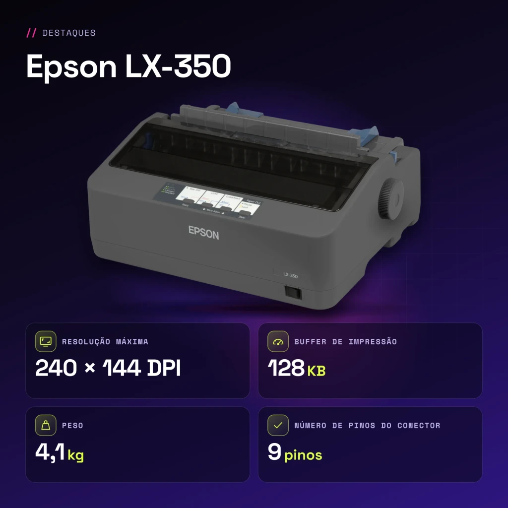Impresora Matricial Epson LX-350 Monocromo - características