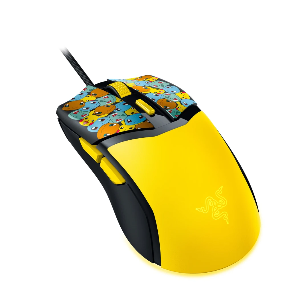 Ratón Gaming Razer Cobra Pokémon Kanto Starters Edition Negro/Amarillo, vista frontal: carcasa amarilla, botones