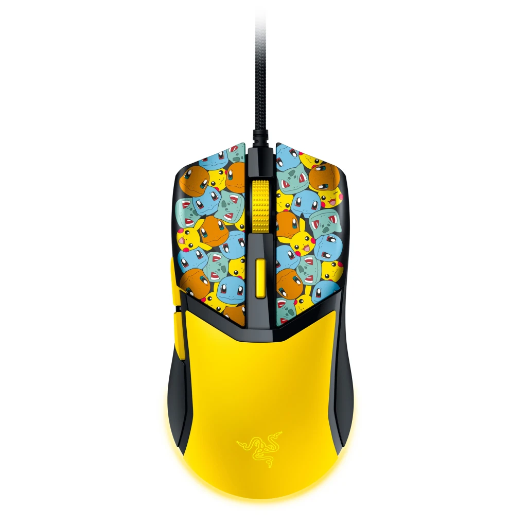 Ratón Gaming Razer Cobra Pokémon Kanto Starters Edition Negro/Amarillo, detalle: vista superior con estampado de Pikachu