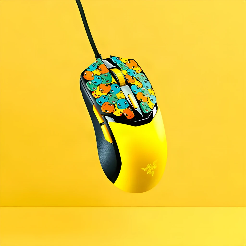 Ratón Gaming Razer Cobra Pokémon Kanto Starters Edition Negro/Amarillo, vista lateral: botones con ilustraciones