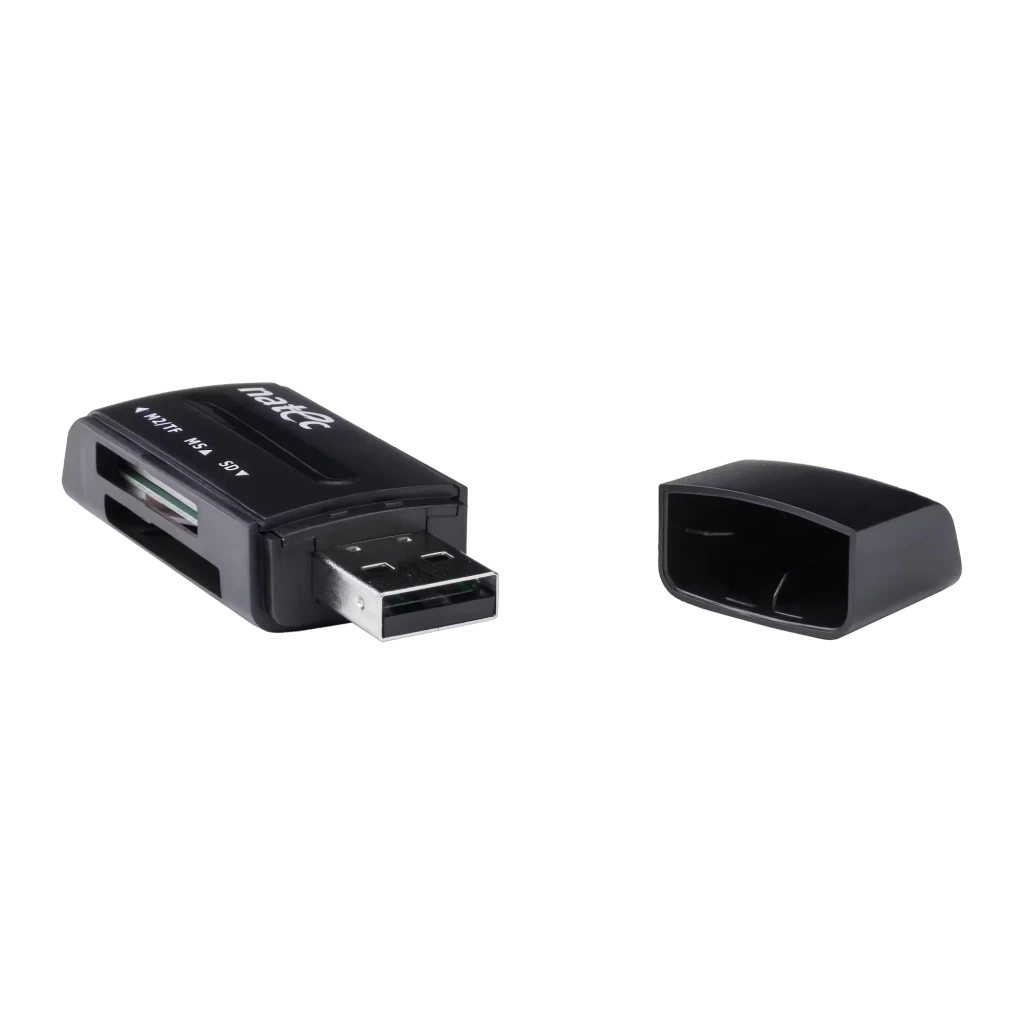 Lecteur de cartes Natec ANT 3 Mini SD, microSD, MMC USB 2.0 Noir, vue de face: corps noir avec fentes pour carte, connecteur