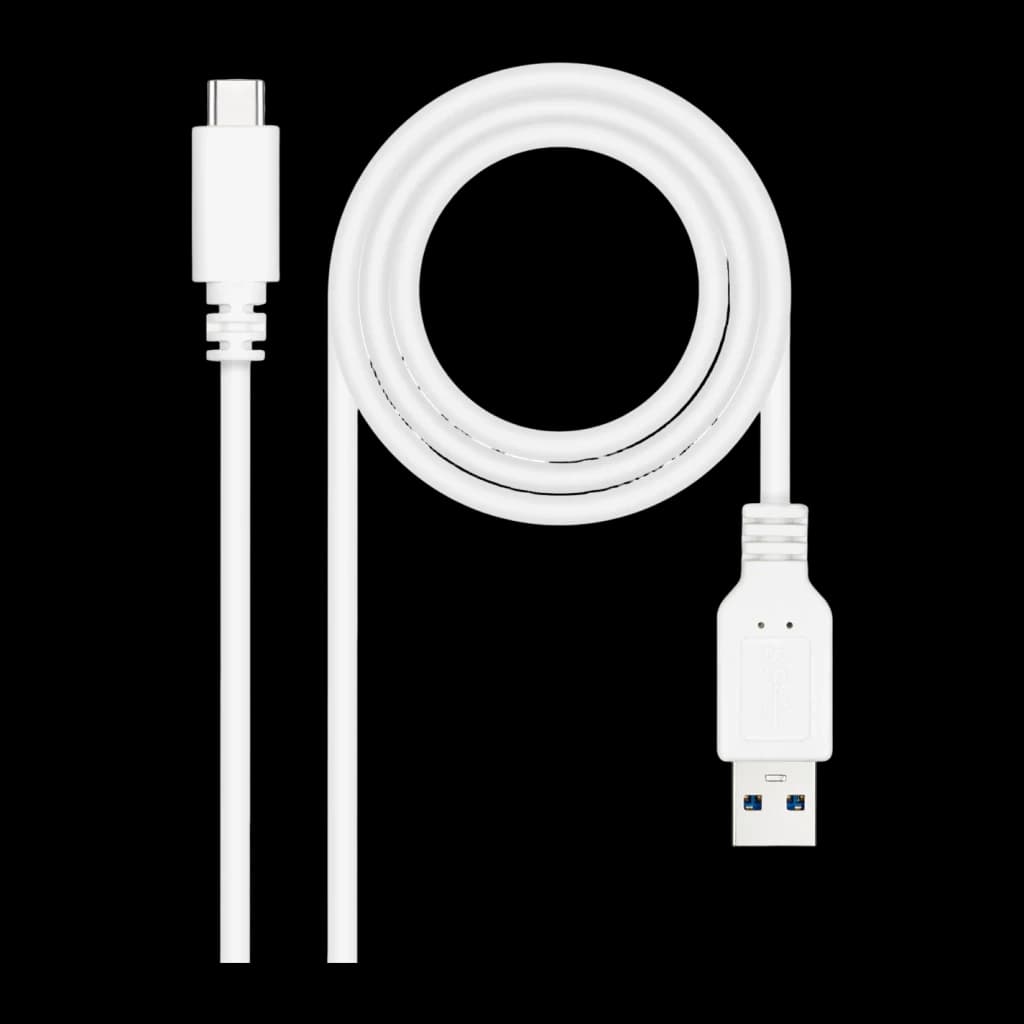Câble Nanocable USB 3.1 Gen2 USB-C/M vers USB-A/M 0,5 m 3A Blanc, vue de face: connecteur USB-C en haut, USB-A bleu en bas