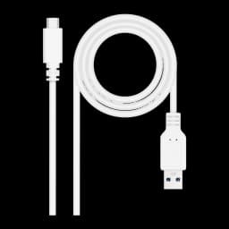 Câble Nanocable USB 3.1 Gen2 USB-C/M vers USB-A/M 0,5 m 3A Blanc, vue de face: connecteur USB-C en haut, USB-A bleu en bas