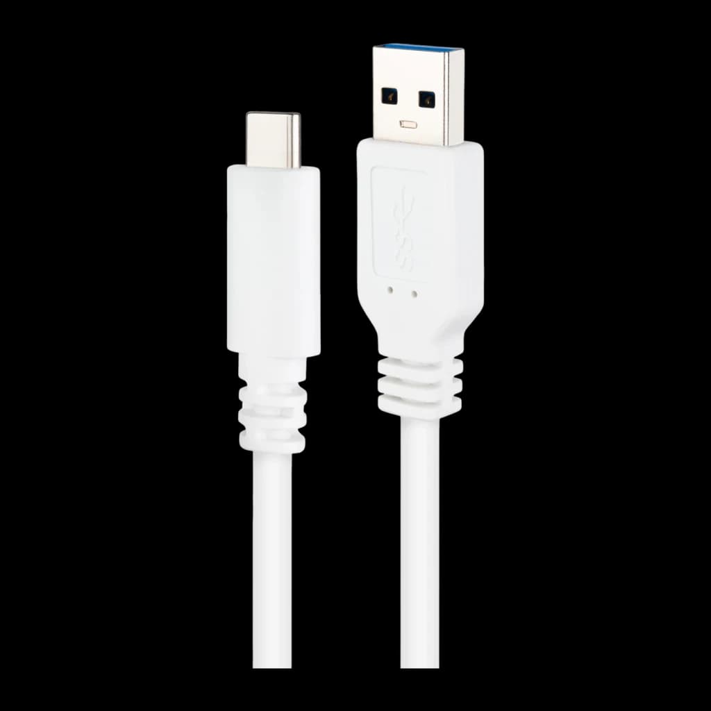 Câble Nanocable USB 3.1 Gen2 USB-C/M vers USB-A/M 0,5 m 3A Blanc, détail: connecteurs USB-C et USB-A avec intérieur bleu