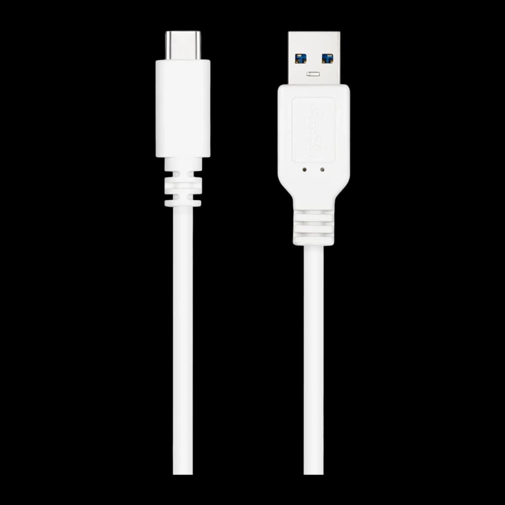 Câble Nanocable USB 3.1 Gen2 USB-C/M vers USB-A/M 0,5 m 3A Blanc, détail: connecteurs USB-C et USB-A avec intérieur bleu