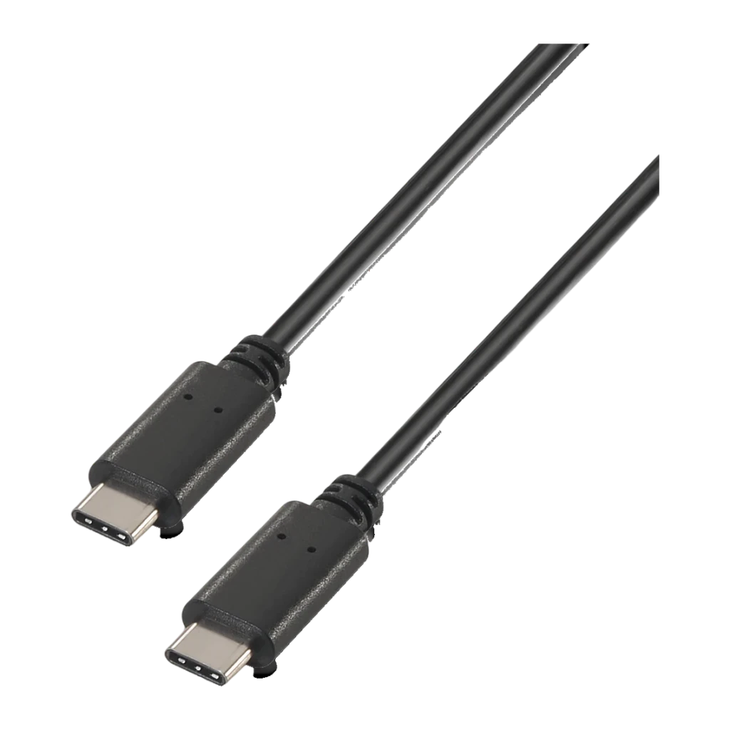 Cable AISENS A107-0058 USB-C a USB-C 3m 3A USB 2.0 Negro, vista frontal: dos conectores USB-C negros y cable recto
