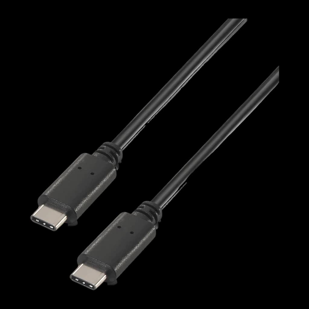 Cable AISENS A107-0058 USB-C a USB-C 3m 3A USB 2.0 Negro, vista frontal: dos conectores USB-C negros y cable recto