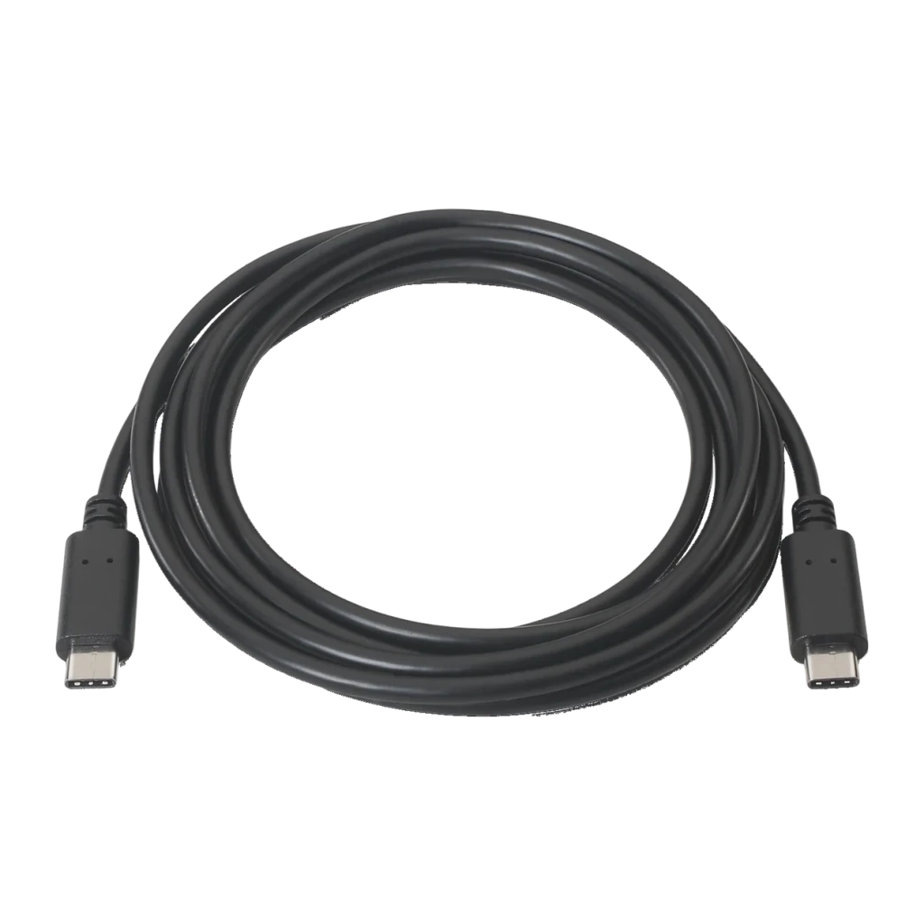 Cable AISENS A107-0058 USB-C a USB-C 3m 3A USB 2.0 Negro, detalle: cable enrollado con ambos conectores USB-C visibles