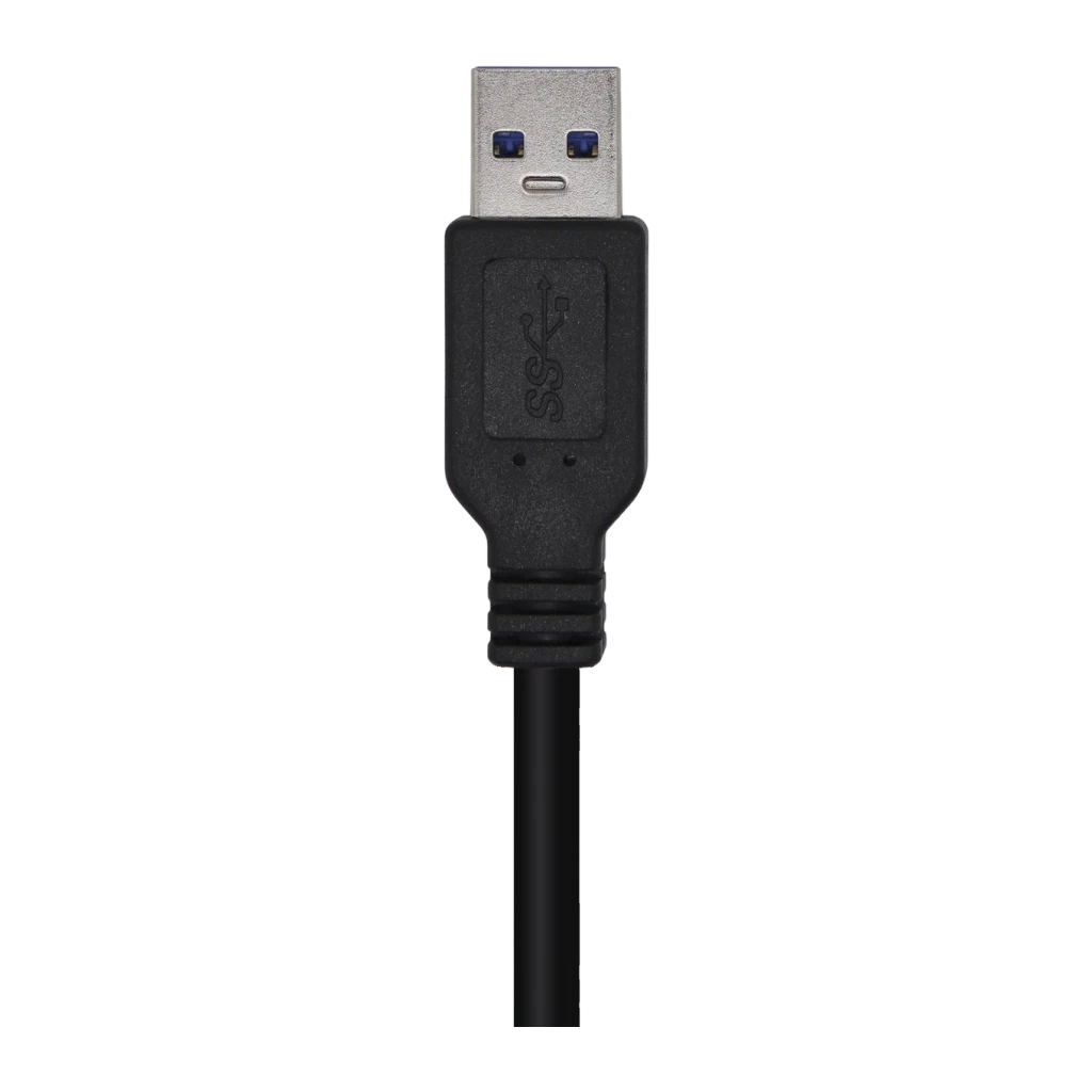 Câble USB AISENS 3.0 Type A/M-A/M 2 m USB-A vers USB-A 5 Gbit/s Noir, détail: connecteur USB-A mâle noir avec logo SS+