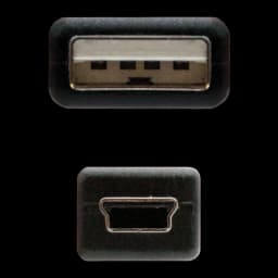 Câble Nanocable USB 2.0 Type A Mâle vers Mini USB 5 broches Mâle 0,5 m Noir, détail: connecteurs Type A et Mini USB 5