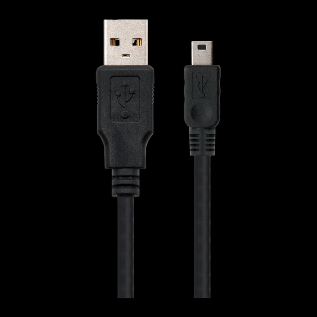 Câble Nanocable USB 2.0 Type A Mâle vers Mini USB 5 broches Mâle 0,5 m Noir, détail: deux connecteurs face à face, contacts