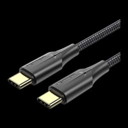 Cable USB Vention TAUB USB-C 2.0 0,5 m 3A a USB-C Negro, vista frontal: dos conectores USB-C dorados con funda metálica gris