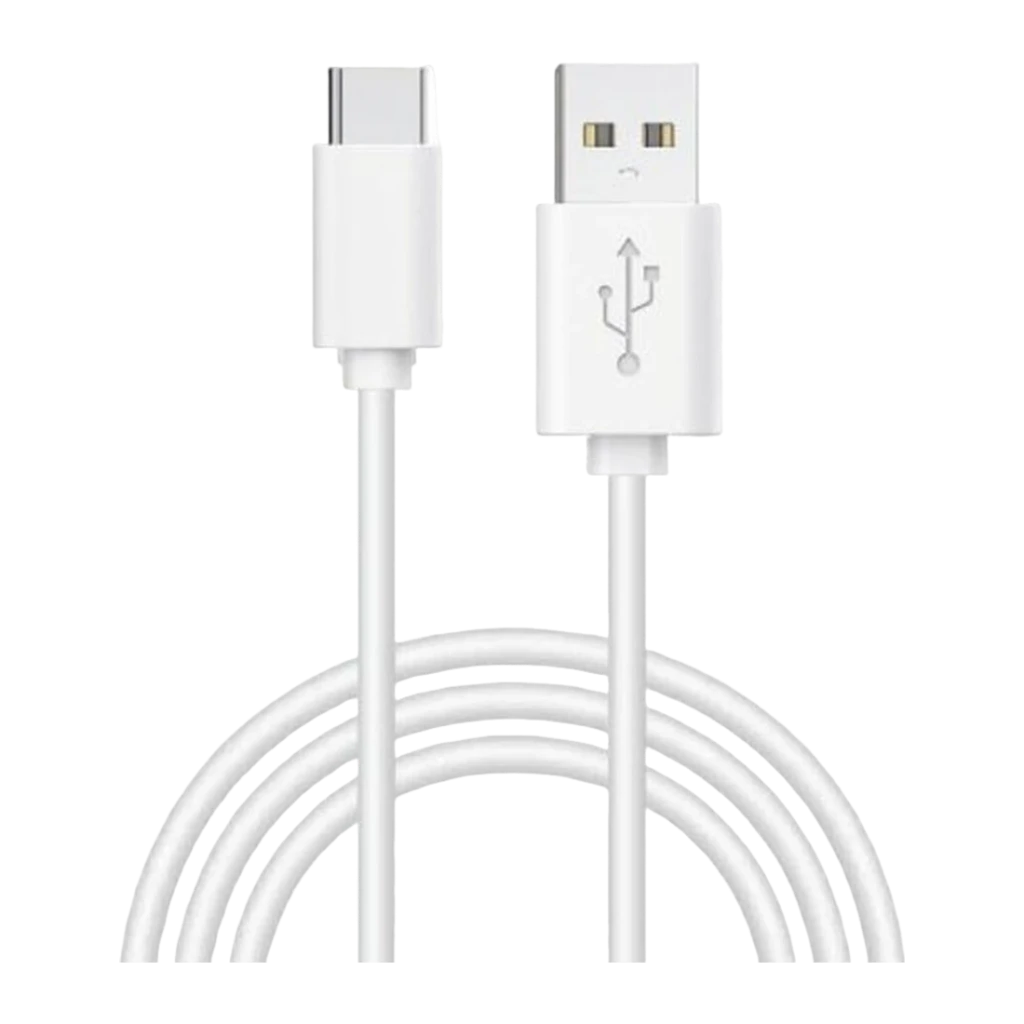 Câble USB COOL Accesorios USB-A vers USB-C 1,2 m 2,4A Blanc, vue de face: connecteurs USB-A et USB-C visibles, câble enroulé