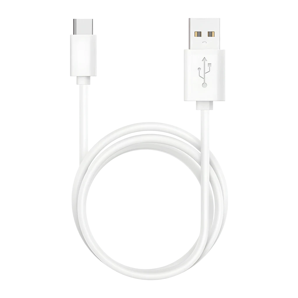 Câble USB COOL Accesorios USB-A vers USB-C 1,2 m 2,4A Blanc, détail: connecteurs USB-A et USB-C visibles, câble enroulé