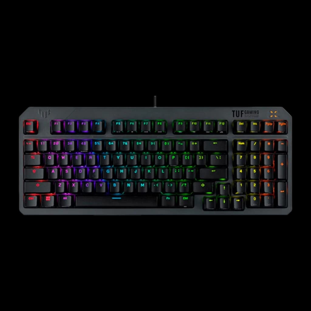 Clavier ASUS TUF Gaming K3 Gen II Switch Optomécanique RGB 96% QWERTY Noir, vue de face: touches rétroéclairées RGB