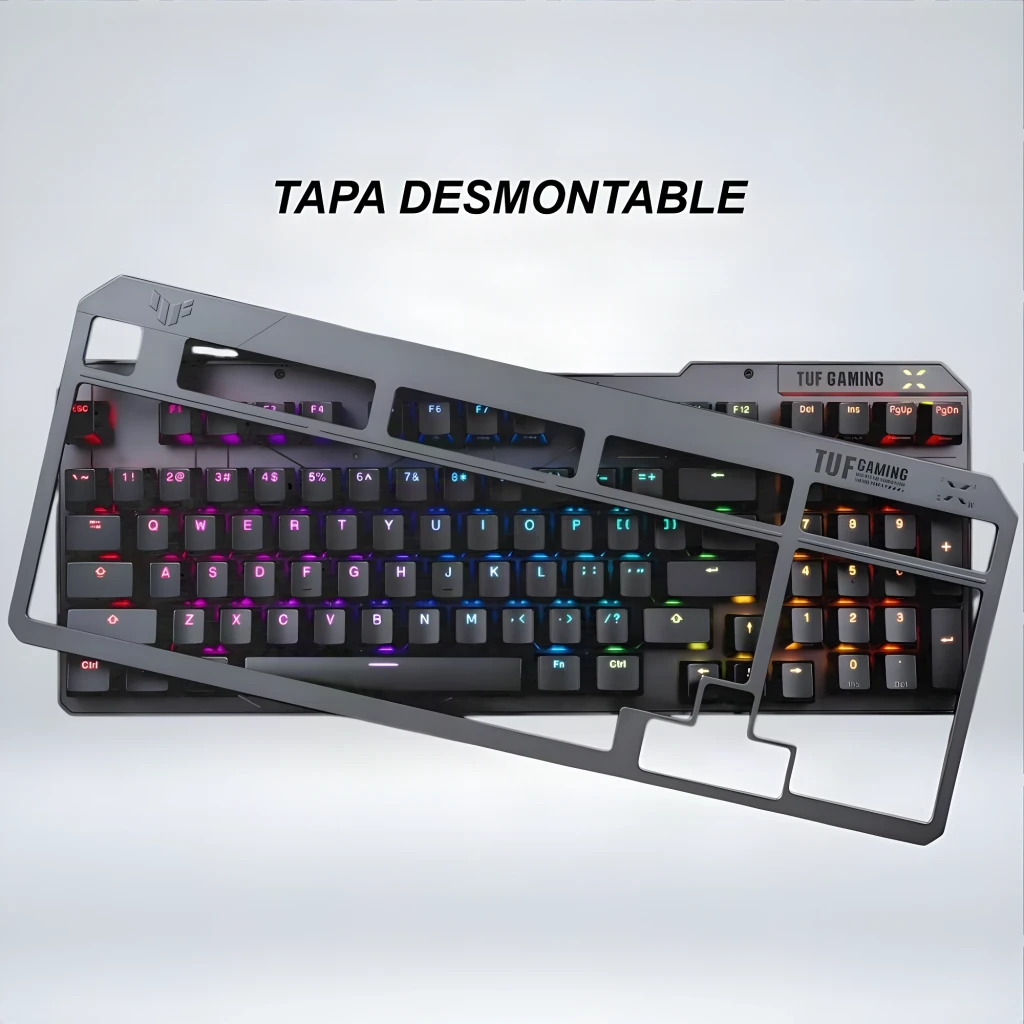 Clavier ASUS TUF Gaming K3 Gen II Switch Optomécanique RGB 96% QWERTY Noir, détail: capot amovible séparé révélant