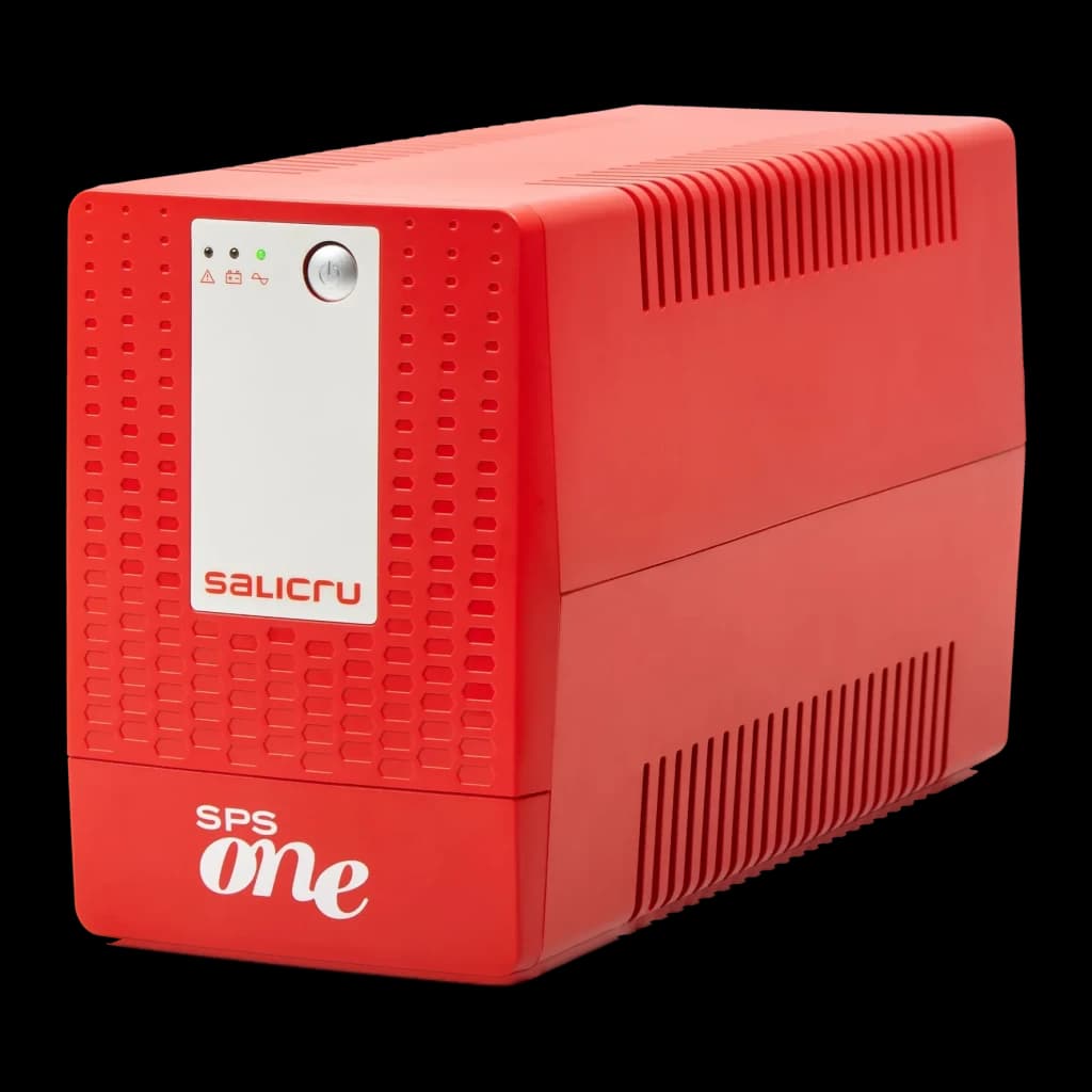 UPS Salicru SPS 2000 ONE IEC Linha Interativa 2000VA 1200W, vista frontal: carcaça vermelha com painel branco, LEDs