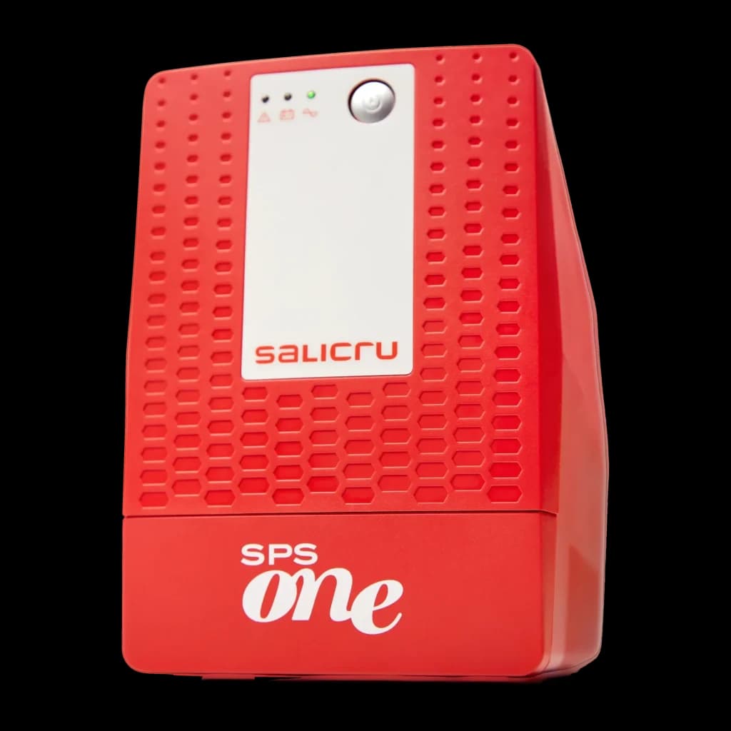 UPS Salicru SPS 2000 ONE IEC Linha Interativa 2000VA 1200W, detalhe: painel frontal vermelho com LEDs indicadores, botão