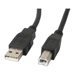 Cable usb Lanberg USB-A 2.0 a USB-B 3m 480Mbit/s Negro, vista frontal: conectores USB-A y USB-B con contactos dorados