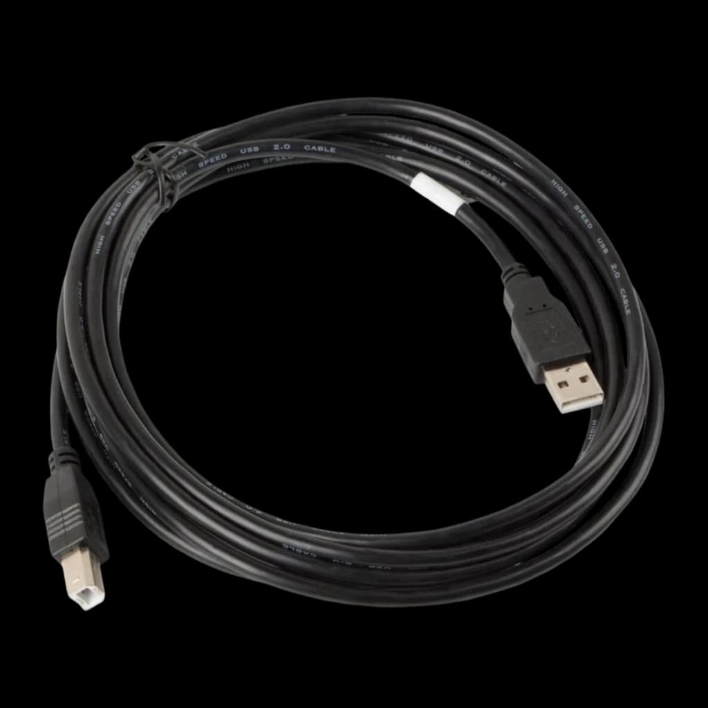 Cable usb Lanberg USB-A 2.0 a USB-B 3m 480Mbit/s Negro, detalle: cable enrollado con conectores USB-A y USB-B visibles