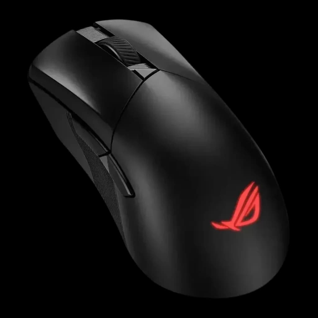Ratón Gaming ASUS ROG Gladius III Wireless AimPoint Inalámbrico 36000 DPI Negro, vista frontal: logo ROG iluminado en rojo