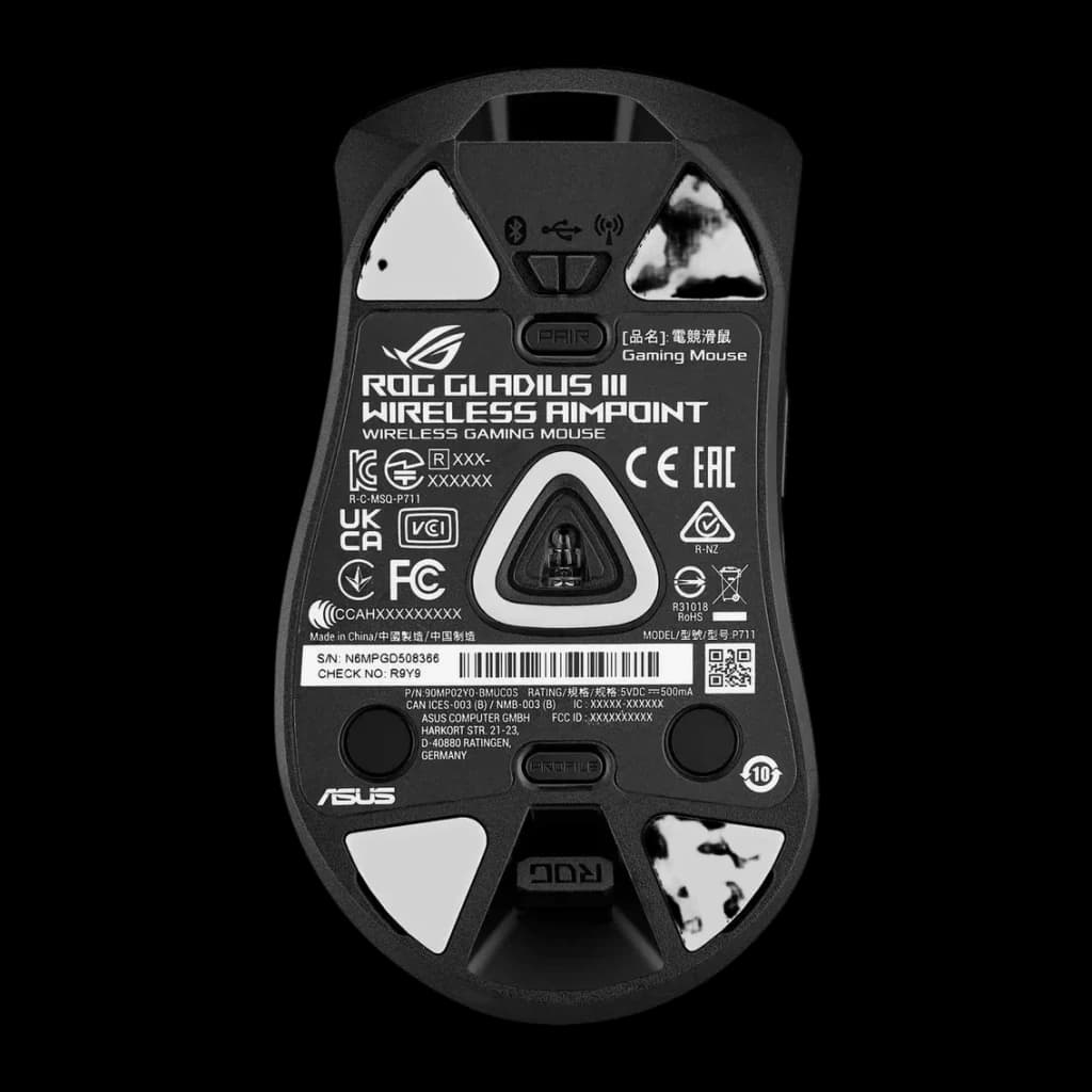 Ratón Gaming ASUS ROG Gladius III Wireless AimPoint Inalámbrico 36000 DPI Negro, vista trasera: sensor óptico central