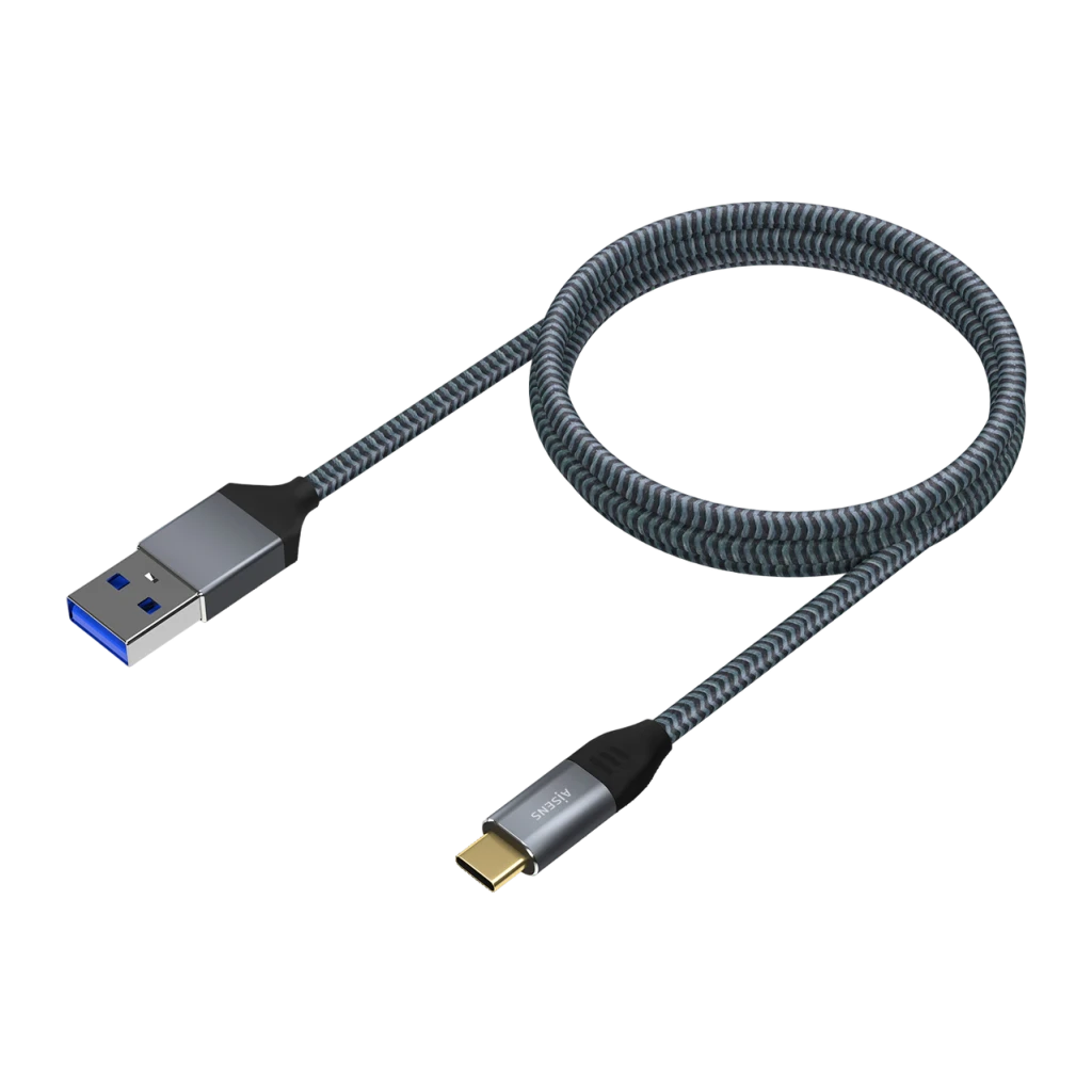 Cable Aisens USB 3.1 Gen2 USB-A a USB-C de 0.5m, transferencia de datos 10Gbps y carga 3A, aluminio gris