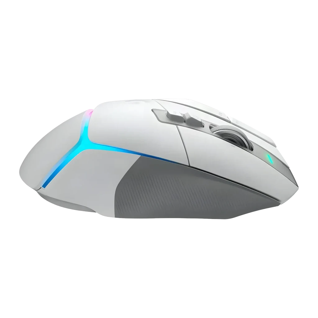 Ratón Gaming Logitech G502 X Plus Lightspeed RGB Inalámbrico 25600 DPI Blanco, detalle lateral: iluminación RGB azul