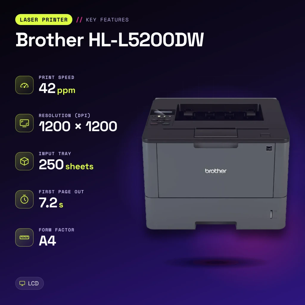 Impresora Brother HL-L5200DW Láser Monocromo Dúplex Automático Gris - características